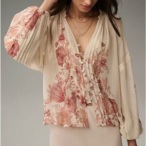 Anthropologie Pintuck Sheer Blouse Top Size Medium